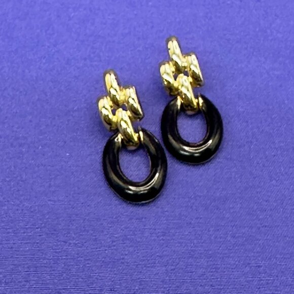 VTG Givenchy Black & Gold-Tone Door-Knocker Post Earrings - Picture 5 of 13